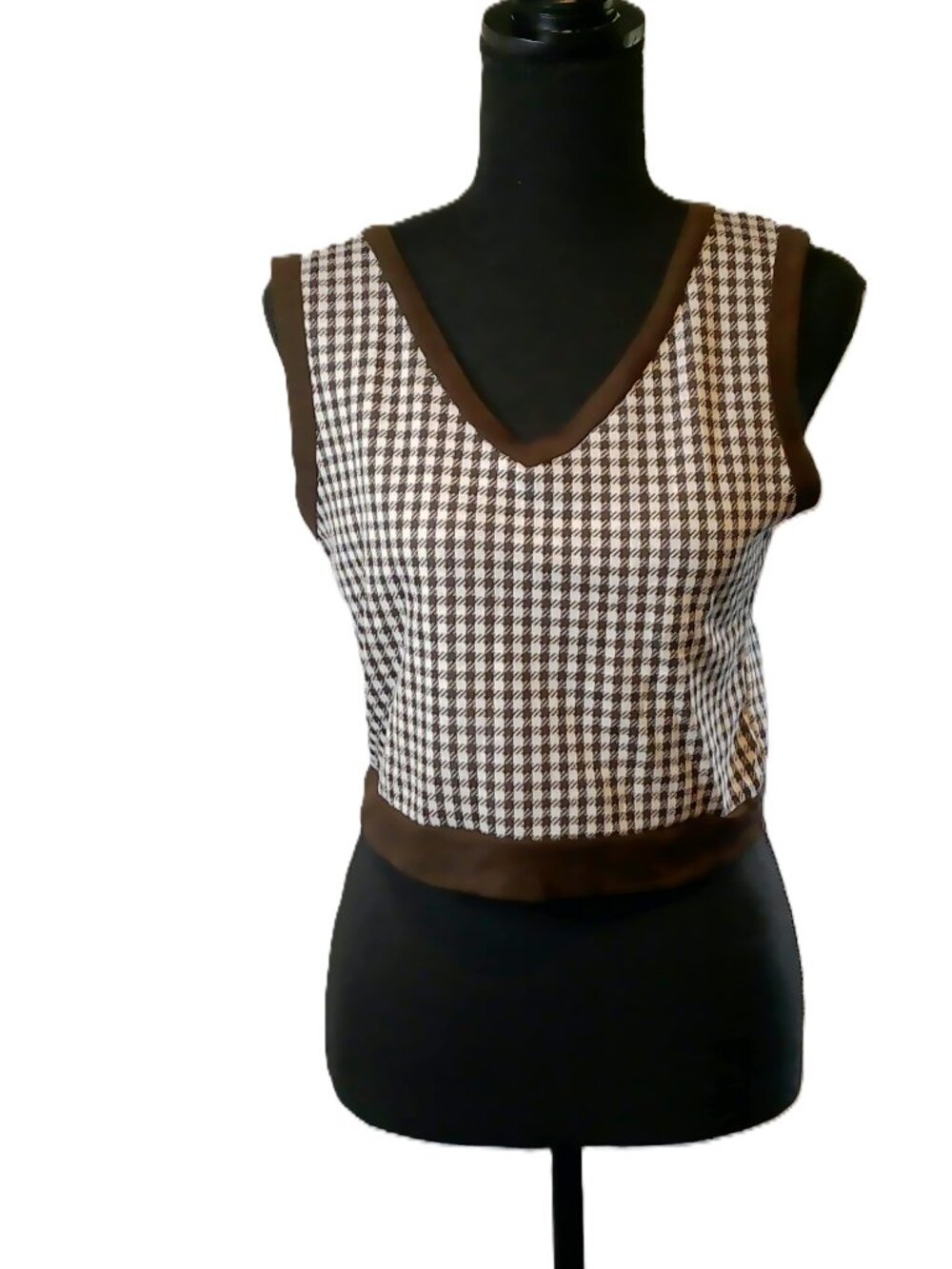 GEMSTONE Y2K Brown Houndstooth Cropped Sweater Vest Size L (Runs Small / Junior